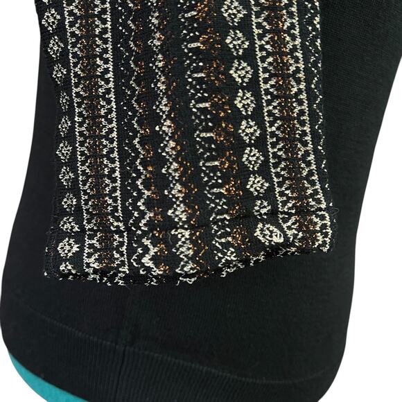 Chaps Classics Boat Neck Knit Sweater 3/4 Sleeve Petite Large Black Metallic Gol - Picture 5 of 14